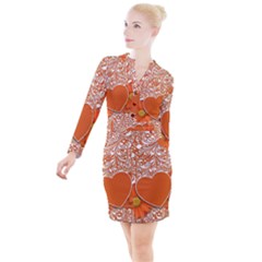 Flower Floral Heart Background Button Long Sleeve Dress