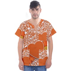 Flower Floral Heart Background Men s V-neck Scrub Top