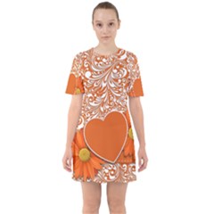 Flower Floral Heart Background Sixties Short Sleeve Mini Dress