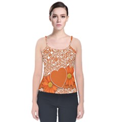 Flower Floral Heart Background Velvet Spaghetti Strap Top