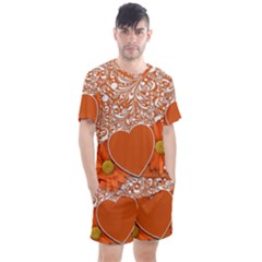 Flower Floral Heart Background Men s Mesh Tee And Shorts Set