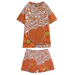 Flower Floral Heart Background Kids  Swim Tee And Shorts Set