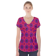 Retro Abstract Boho Unique Short Sleeve Front Detail Top by Sapixe