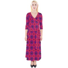 Retro Abstract Boho Unique Quarter Sleeve Wrap Maxi Dress by Sapixe