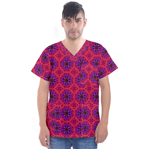 Retro Abstract Boho Unique Men s V-neck Scrub Top by Sapixe