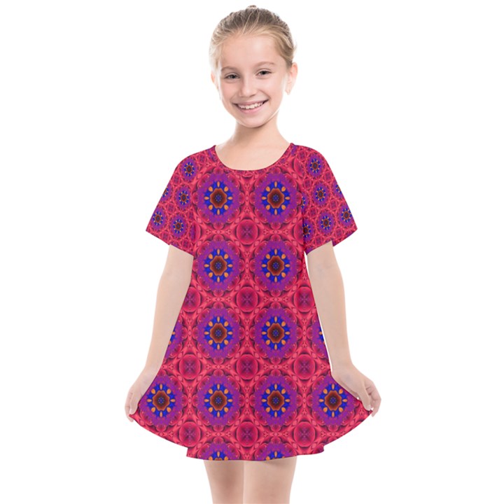 Retro Abstract Boho Unique Kids  Smock Dress