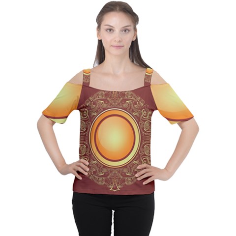 Badge Gilding Sun Red Oriental Cutout Shoulder Tee by Sapixe