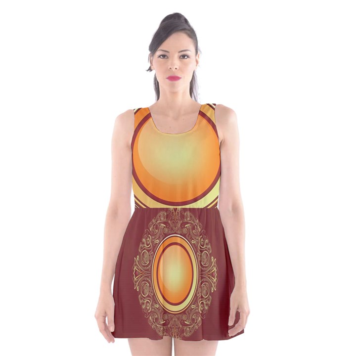 Badge Gilding Sun Red Oriental Scoop Neck Skater Dress