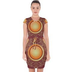 Badge Gilding Sun Red Oriental Capsleeve Drawstring Dress  by Sapixe