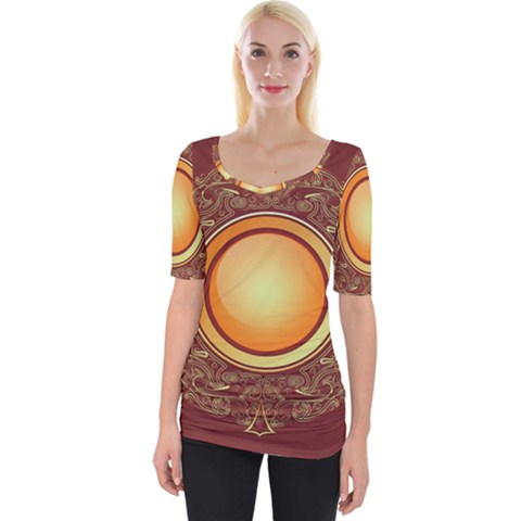 Badge Gilding Sun Red Oriental Wide Neckline Tee by Sapixe