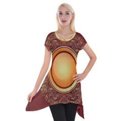 Badge Gilding Sun Red Oriental Short Sleeve Side Drop Tunic by Sapixe