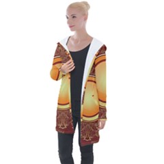 Badge Gilding Sun Red Oriental Longline Hooded Cardigan