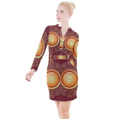 Badge Gilding Sun Red Oriental Button Long Sleeve Dress by Sapixe