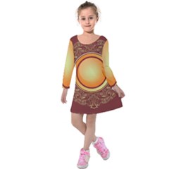 Badge Gilding Sun Red Oriental Kids  Long Sleeve Velvet Dress by Sapixe