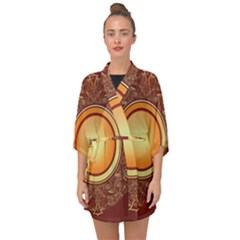 Badge Gilding Sun Red Oriental Half Sleeve Chiffon Kimono by Sapixe