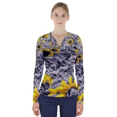 Sunflower Field Girasol Sunflower V-neck Long Sleeve Top by Sapixe