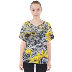 Sunflower Field Girasol Sunflower V-neck Dolman Drape Top by Sapixe