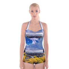 Iceland Nature Mountains Landscape Boyleg Halter Swimsuit  by Sapixe