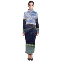 Panoramic Nature Mountain Water Turtleneck Maxi Dress by Sapixe