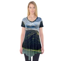 Panoramic Nature Mountain Water Short Sleeve Tunic  by Sapixe