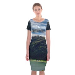 Panoramic Nature Mountain Water Classic Short Sleeve Midi Dress by Sapixe