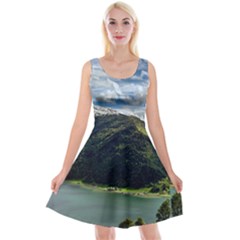 Panoramic Nature Mountain Water Reversible Velvet Sleeveless Dress by Sapixe