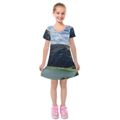 Panoramic Nature Mountain Water Kids  Short Sleeve Velvet Dress by Sapixe