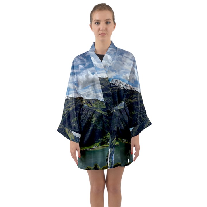 Panoramic Nature Mountain Water Long Sleeve Kimono Robe