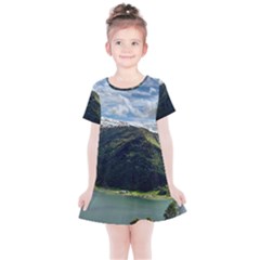 Panoramic Nature Mountain Water Kids  Simple Cotton Dress by Sapixe