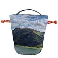 Panoramic Nature Mountain Water Drawstring Bucket Bag by Sapixe