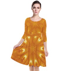 Kaleidoscopic Flower Quarter Sleeve Waist Band Dress