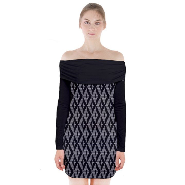 B/W abstract pattern 2 Long Sleeve Off Shoulder Dress