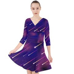 Meteor Shower 1 Quarter Sleeve Front Wrap Dress by JadehawksAnD