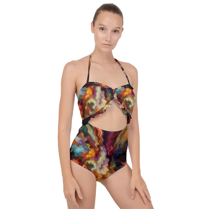 Hbz517a Scallop Top Cut Out Swimsuit