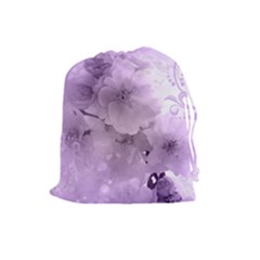 Wonderful Flowers In Soft Violet Colors Drawstring Pouch (large) by FantasyWorld7