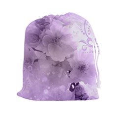 Wonderful Flowers In Soft Violet Colors Drawstring Pouch (xxl) by FantasyWorld7