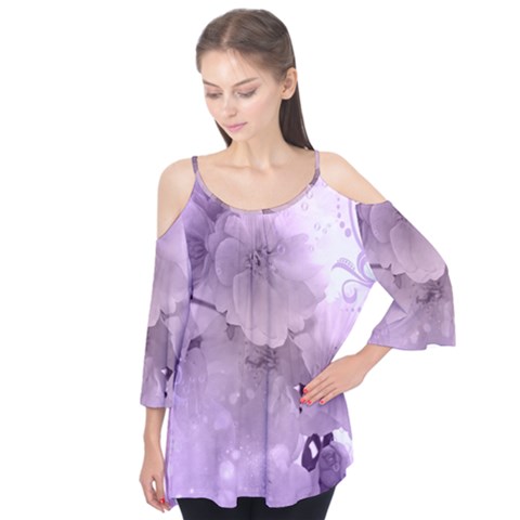 Wonderful Flowers In Soft Violet Colors Flutter Tees by FantasyWorld7