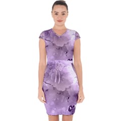 Wonderful Flowers In Soft Violet Colors Capsleeve Drawstring Dress  by FantasyWorld7