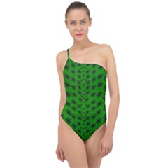 Forest Flowers In The Green Soft Ornate Nature Classic One Shoulder Swimsuit by pepitasart