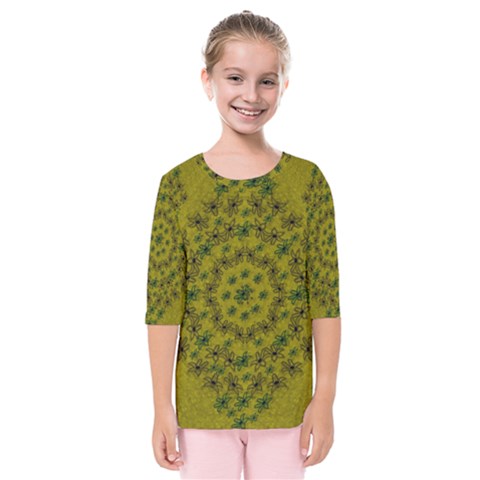 Flower Wreath In The Green Soft Yellow Nature Kids  Quarter Sleeve Raglan Tee by pepitasart