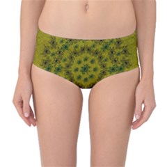 Flower Wreath In The Green Soft Yellow Nature Mid-waist Bikini Bottoms by pepitasart