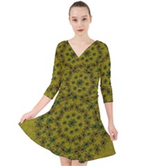 Flower Wreath In The Green Soft Yellow Nature Quarter Sleeve Front Wrap Dress by pepitasart