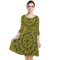 Flower Wreath In The Green Soft Yellow Nature Quarter Sleeve Waist Band Dress by pepitasart