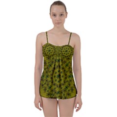 Flower Wreath In The Green Soft Yellow Nature Babydoll Tankini Set by pepitasart