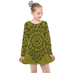 Flower Wreath In The Green Soft Yellow Nature Kids  Long Sleeve Dress by pepitasart