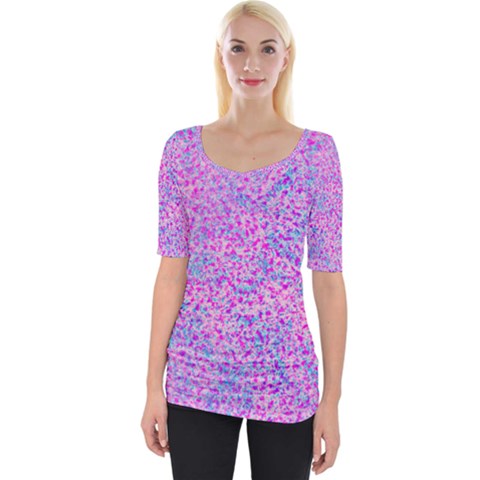 Pink And Blue Abstract  Wide Neckline Tee by 1dsign