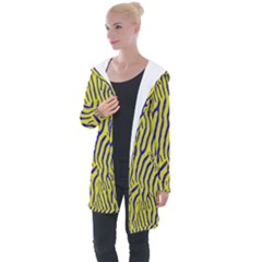 Yellow And Indigo Animal Stripes Longline Hooded Cardigan