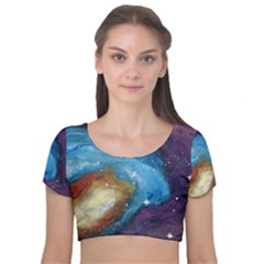 Cloud Galaxy Velvet Short Sleeve Crop Top  by lwdstudio