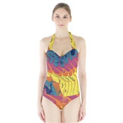 Peacock Feather Halter Swimsuit by lwdstudio