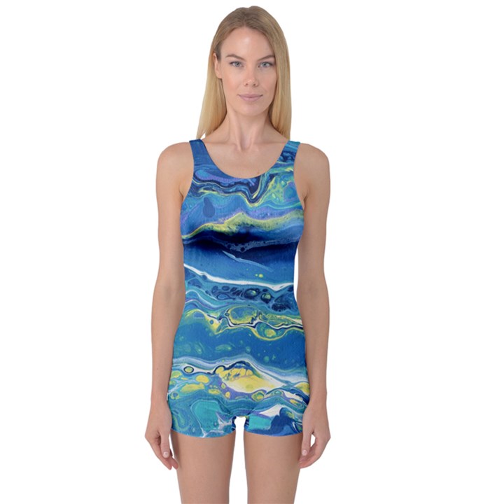 Sunlit Waters One Piece Boyleg Swimsuit